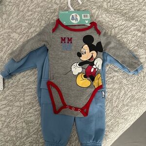 Disney Mickey Mouse 3 piece 6M outfit with ears! NWT